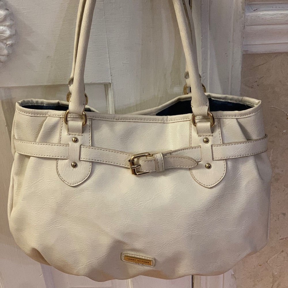 Tommy Hilfiger Cream All Leather Satchel